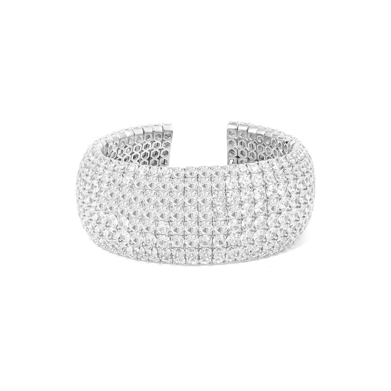 Limited Wedding collection: Clear diamond color Lab created stones designer luxury wide bangle