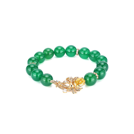 "Treasure beads" Gold&Green Beaded detailed retro bracelet