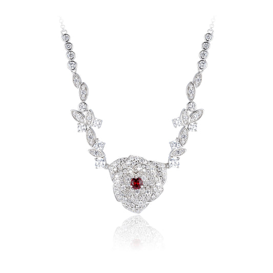 Christmas design: Modern exquisite "Red Camellia flower Necklace"