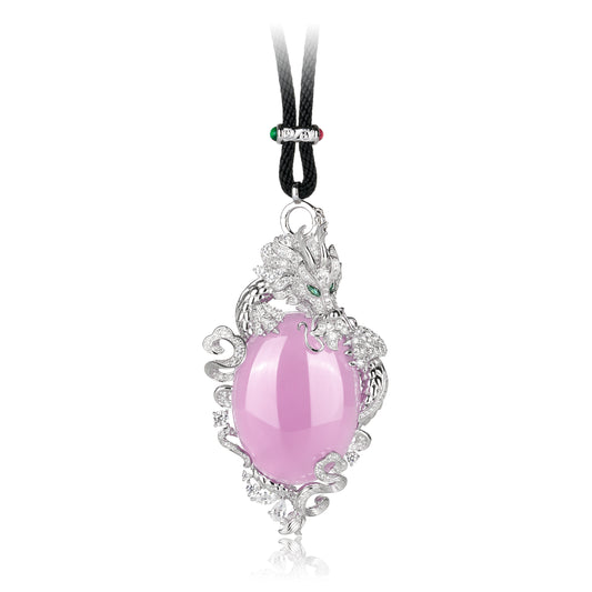 Showstopping: Luxury Icy Pinkish purple chalcedony "One son of dragon" detailed pendant