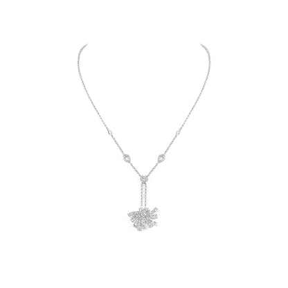 Promotional design Micro-setting Clear diamond color Lab created stones Heart Fan necklace, sterling silver