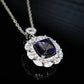 Micro-setting Sapphire color Lab created stones horse eye shape sugar tower necklace, sterling silver.