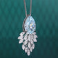 Micro-setting Aquamarine color waterdrop shape rosefinch tail necklace, sterling silver