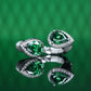 Micro-setting Tsavorite green color Lab created stones 2 tear drop Bamboo ring, sterling silver