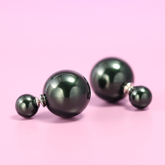 Promotional design  Dark grey Shell pearl big and small ear studs, sterling silver.