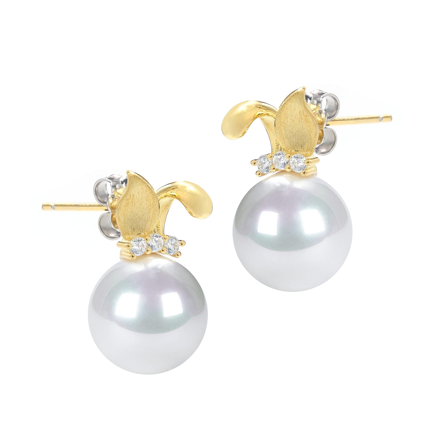 Micro-setting lab created stones and Shell pearls cute rabbit ear studs, sterling silver