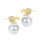 Micro-setting lab created stones and Shell pearls cute rabbit ear studs, sterling silver