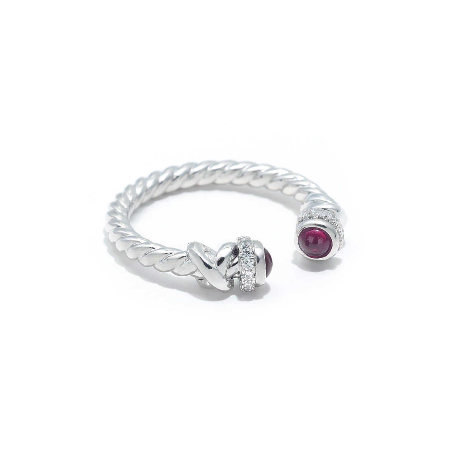 Micro-setting ruby color Lab created stones Modern ring, sterling silver