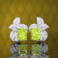 Micro-setting Chrysoberyl Fluorescent color lab created stones artistic petal earrings, sterling silver.