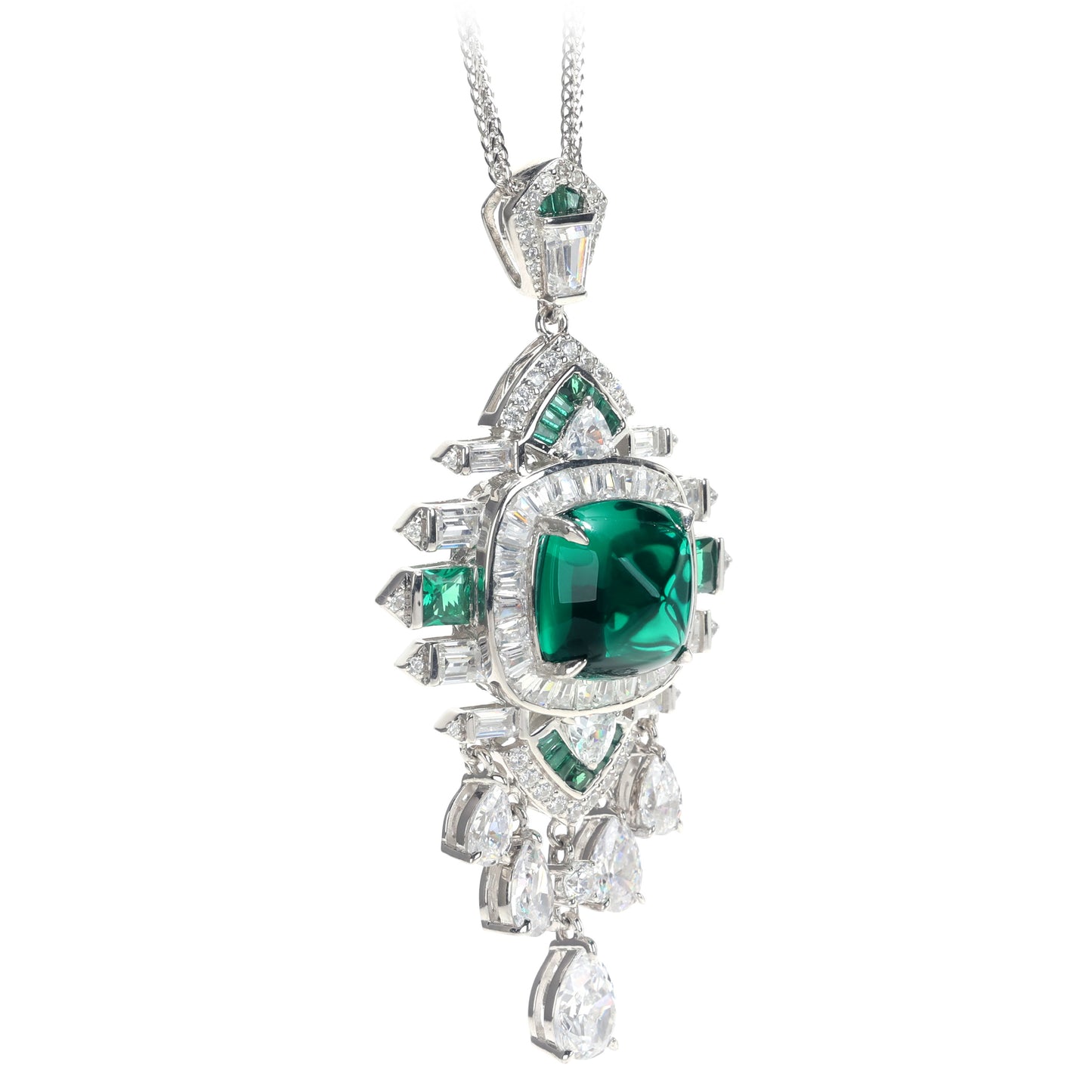 Reservation design  Micro-setting emerald color sugar tower Lab created stones Palace style the Hope pendant , sterling silver