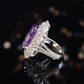 Micro-setting Purple diamond color Lab created stones horse eye shape ring, sterling silver. (13.5 carat)
