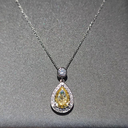 Promotional design Micro-setting Yellow diamond color Lab created stones waterdrop necklace, sterling silver