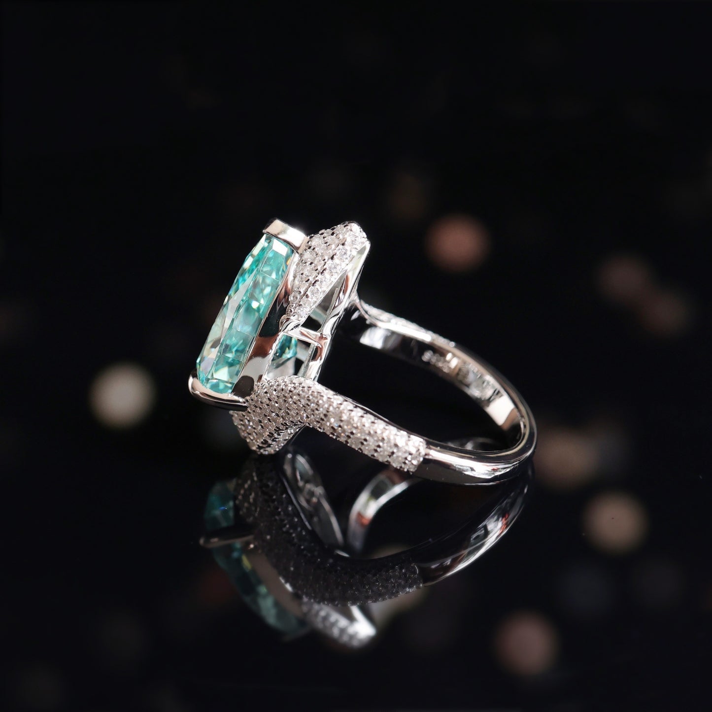 Paraiba  color Lab created stones ring (13 carat)