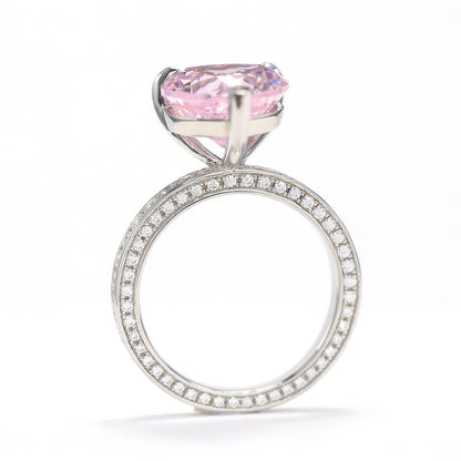 Ring in Herzform mit rosafarbenen Diamanten in Mikrofassung, Sterlingsilber