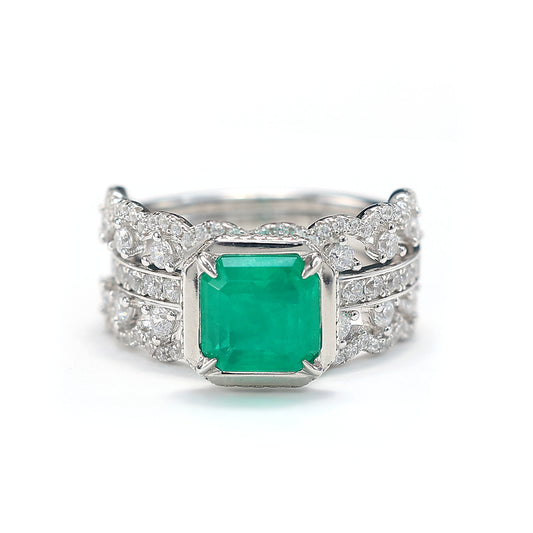 Micro-setting Emerald color square shape multi-purpose ring, sterling silver