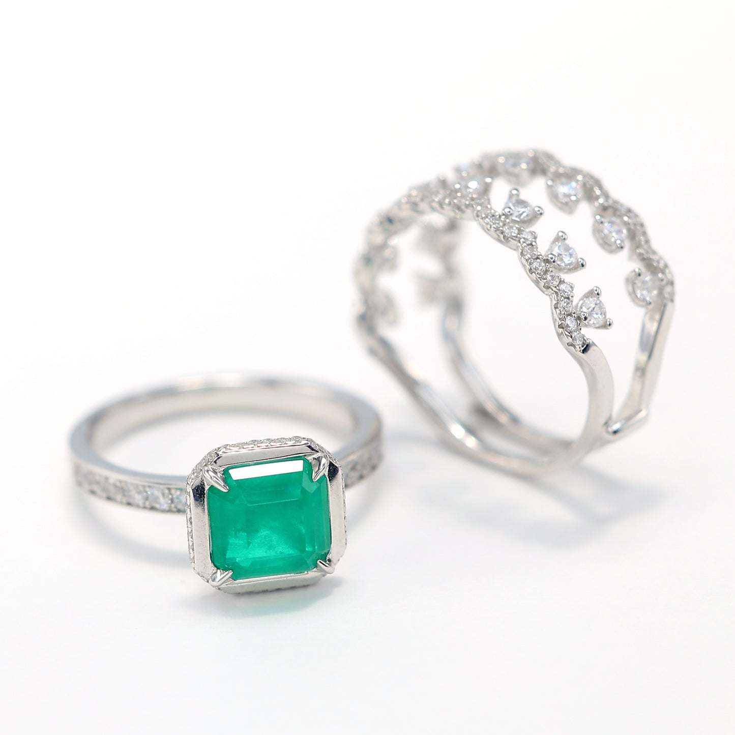Micro-setting Emerald color square shape multi-purpose ring, sterling silver