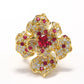 Micro-setting ruby color  Lab created stones artistic flower ring, sterling silver