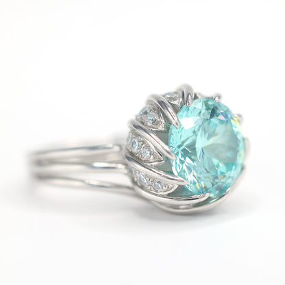 Micro-setting Paraiba color Lab created stones luxurious inlaid Lotus ring, sterling silver