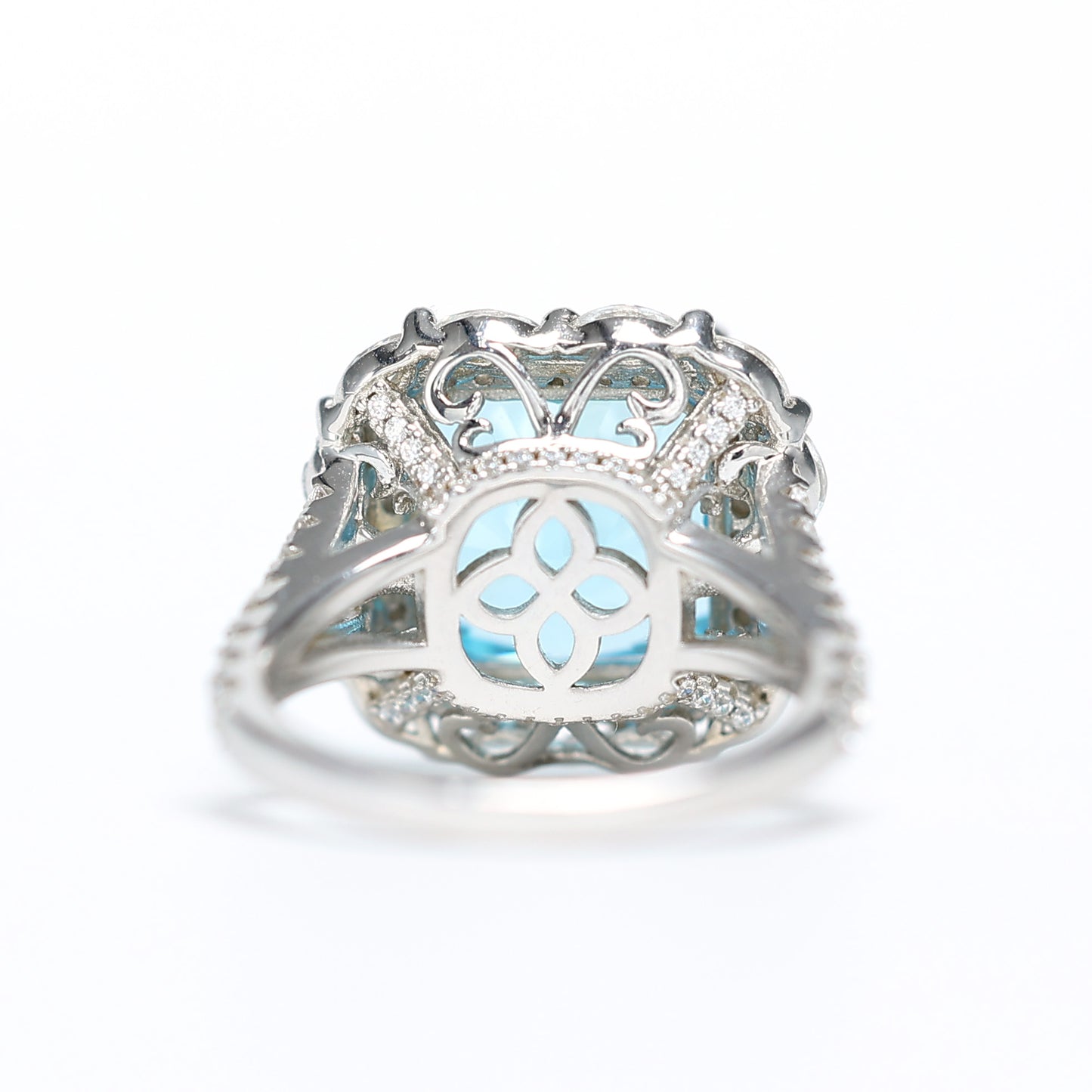 Special offer Micro-setting Aquamarine color 8 prong ring, sterling silver. (10 carat)