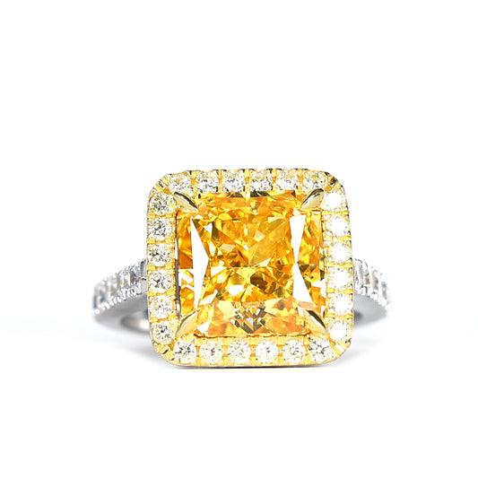 Micro-setting yellow diamond color Lab created stones double platting glittering ring, sterling silver