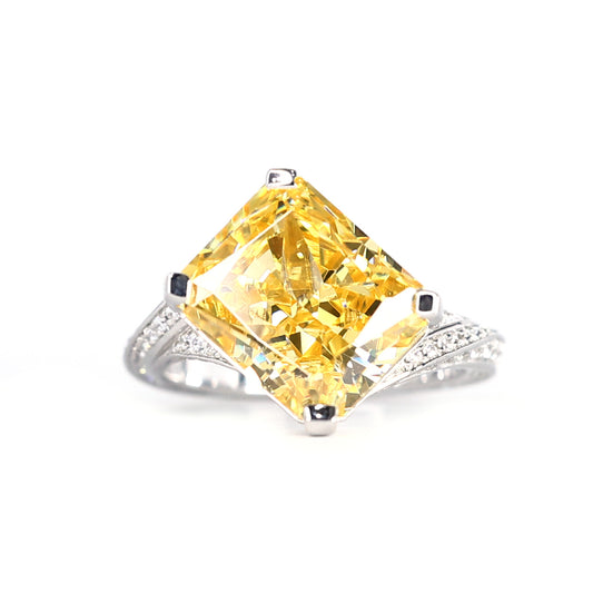 Yellow diamond color Lab created stones Baguette ring, (solitaire 8 carat)
