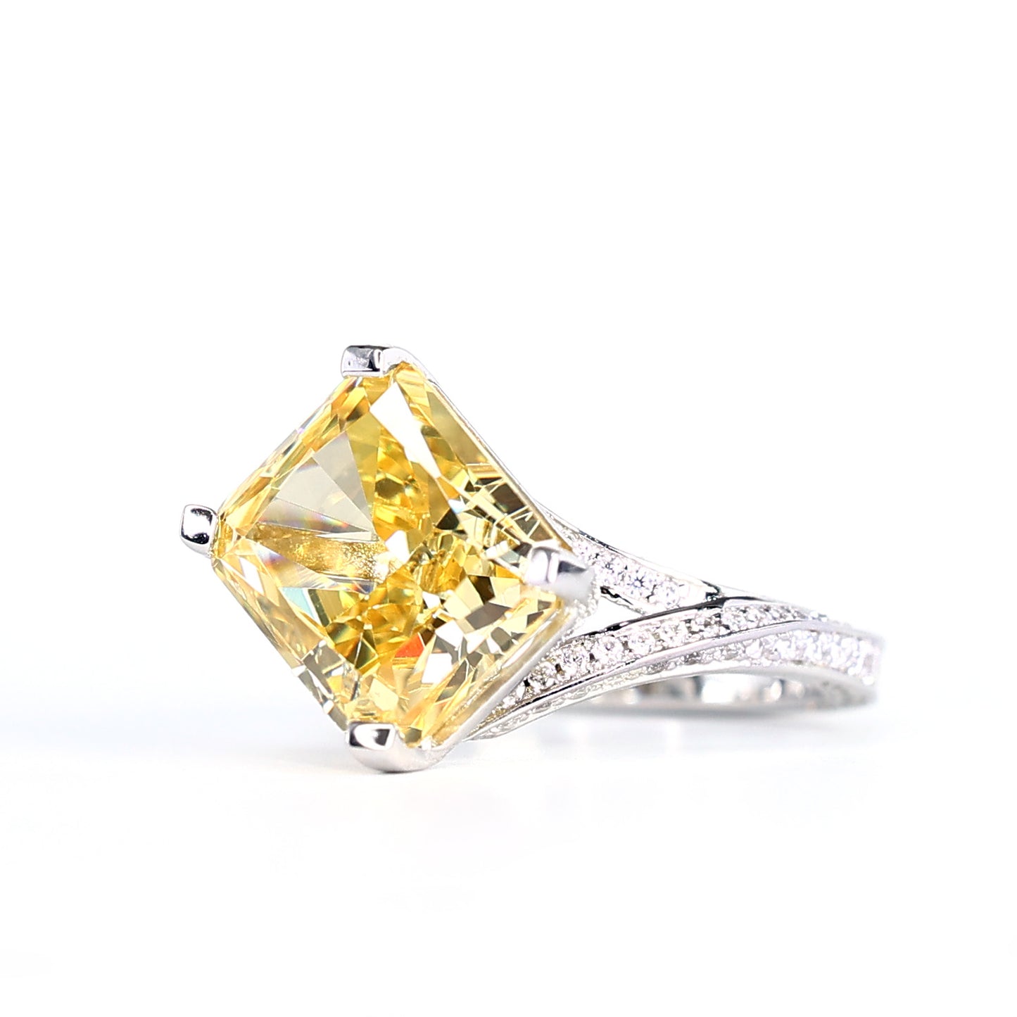 Yellow diamond color Lab created stones Baguette ring, (solitaire 8 carat)