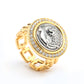 Micro-setting two-sided ancient coin Look back Lion ring,  sterling silver