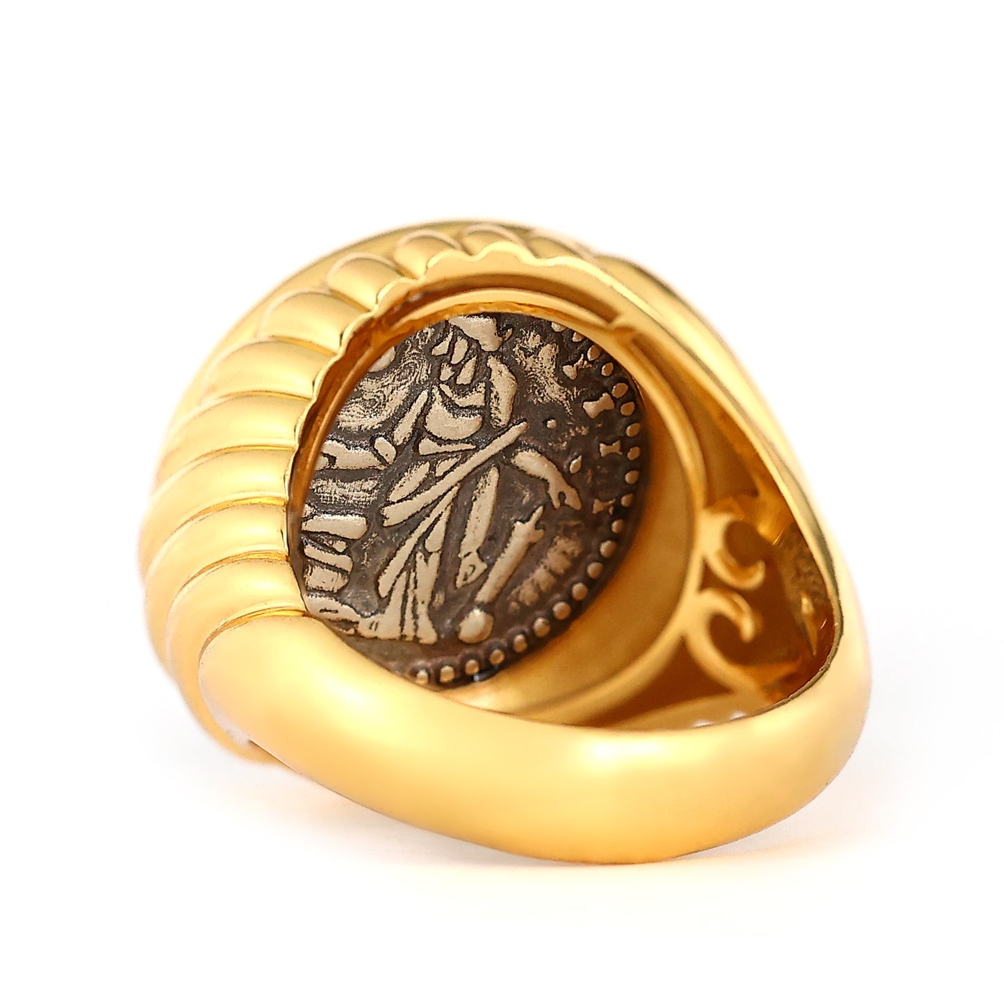 Two-sided ancient coin Greek god Anthony ring, sterling silver