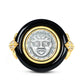 Mikrogefasster zweiseitiger Medusa-Ring mit antiker Münze aus schwarzem Achat, Sterlingsilber 