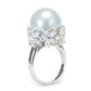 Micro-setting Lab created stones White Shell pearl fancy flower Ring，sterling silver