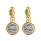 Micro-setting two-sided ancient coin Lab created stones Moses Gemini earrings, sterling silver.