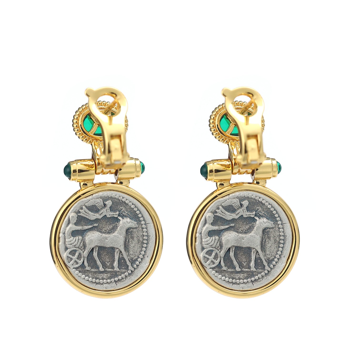 Micro-setting two-sided ancient coin Peter rabbit earrings, sterling silver.