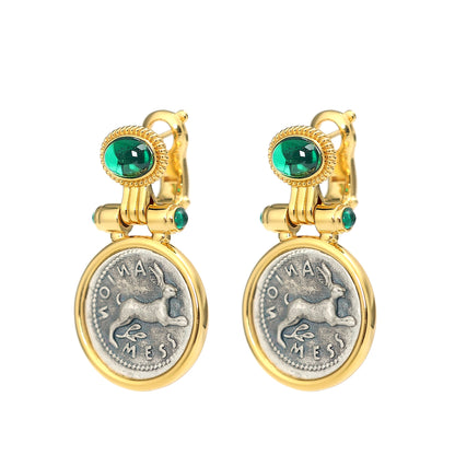 Micro-setting two-sided ancient coin Peter rabbit earrings, sterling silver.