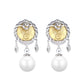 Micro-setting two-sided ancient coin White shell pearl grain earrings, sterling silver.