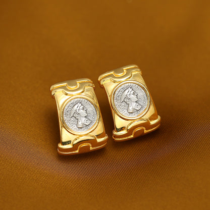 Micro-setting two-sided ancient coin earrings, sterling silver