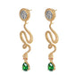 Micro-setting green teardrop Lab created stones ancient coins Snake earrings, sterling silver