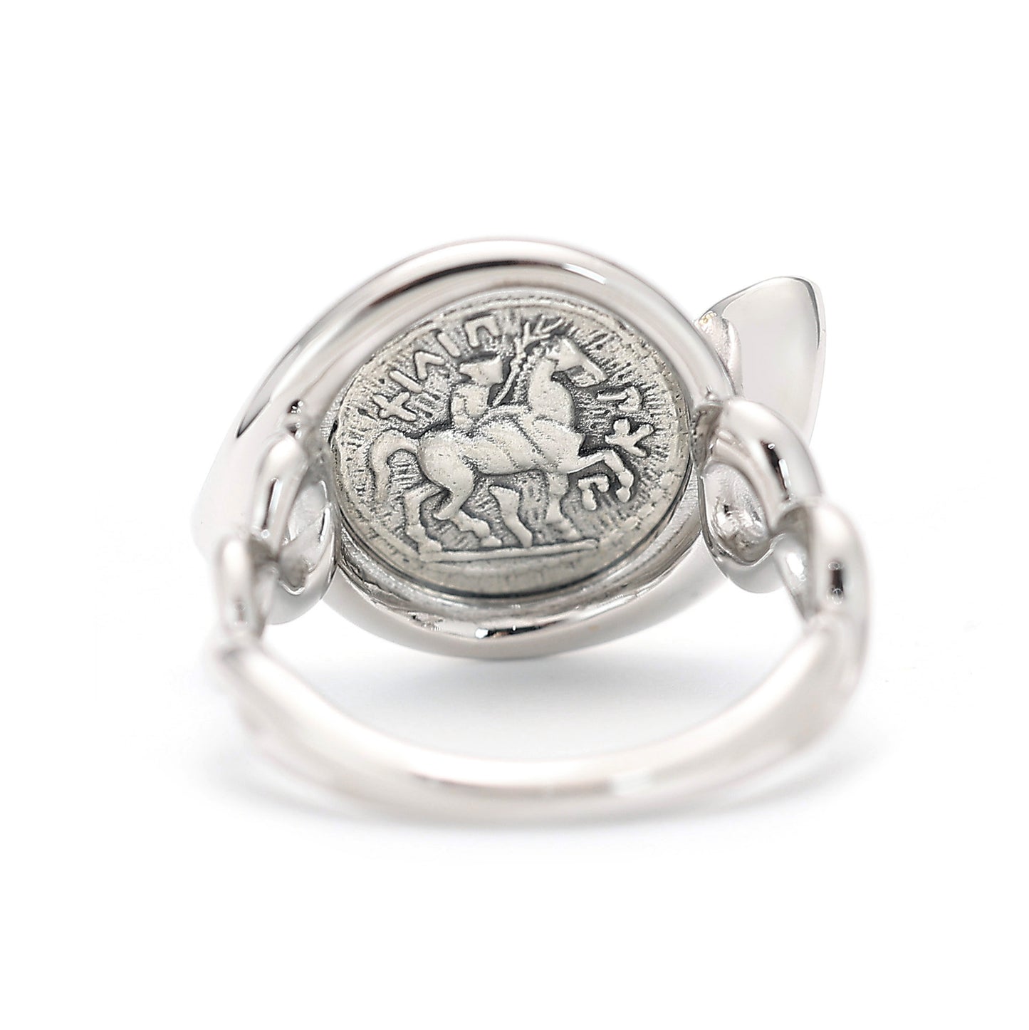 Pièce antique recto-verso sertie la bague roi des dieux Zeus, argent sterling