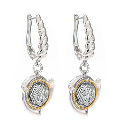 Micro-setting two-sided ancient coin the king of the gods Zeus earrings, sterling silver