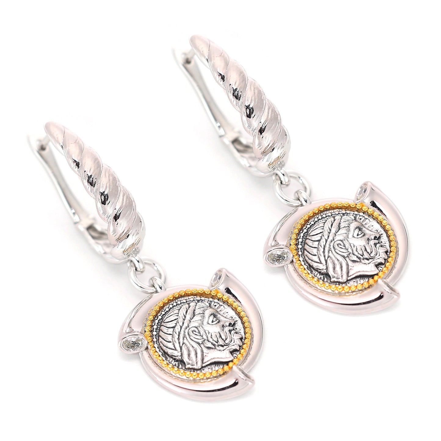 Micro-setting two-sided ancient coin the king of the gods Zeus earrings, sterling silver
