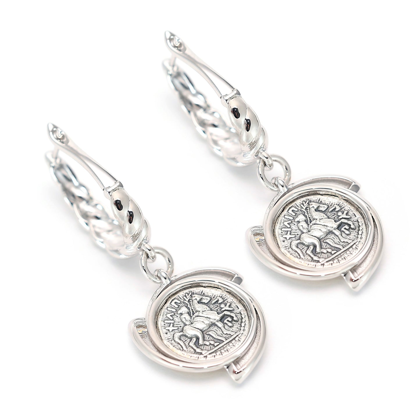 Micro-setting two-sided ancient coin the king of the gods Zeus earrings, sterling silver