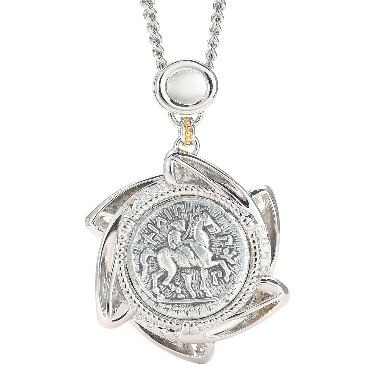 Pièce antique micro-sertie recto-verso le roi des dieux Zeus pendentif, argent sterling.