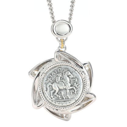 Pièce antique micro-sertie recto-verso le roi des dieux Zeus pendentif, argent sterling.