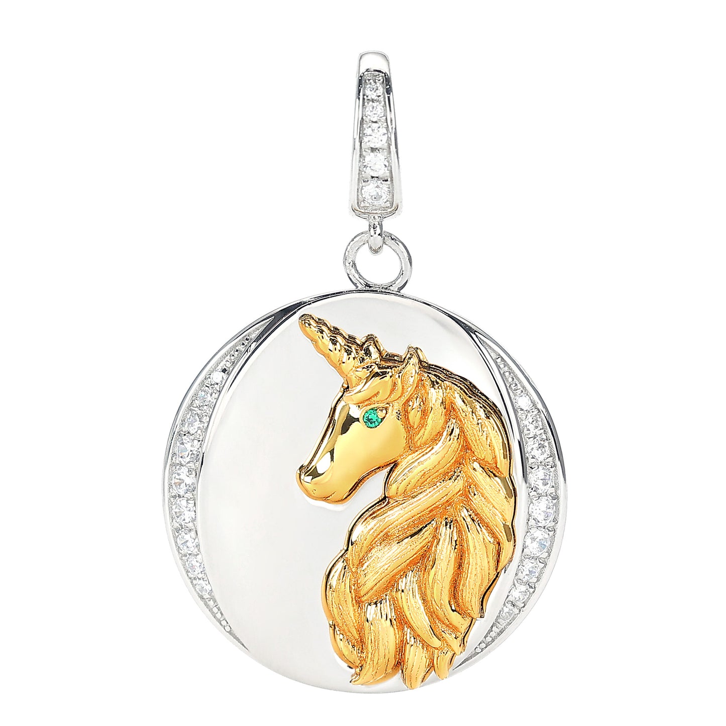 Micro-setting ancient coins selection Lab created stones The unicorn pendant, sterling silver. Double platting.