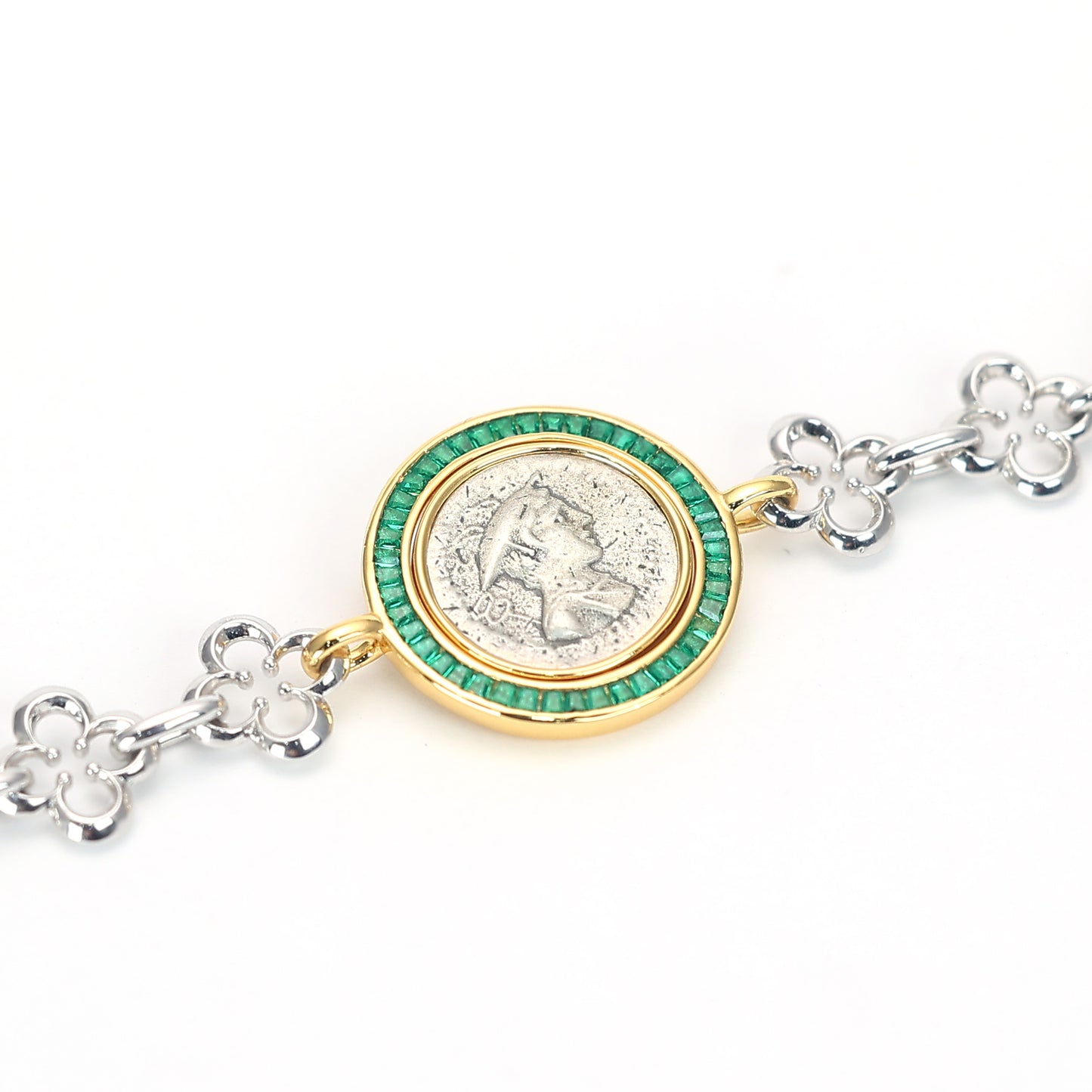 Bracelet Homme Hermès pièce ancienne recto verso micro-serti, argent massif