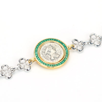 Bracelet Homme Hermès pièce ancienne recto verso micro-serti, argent massif