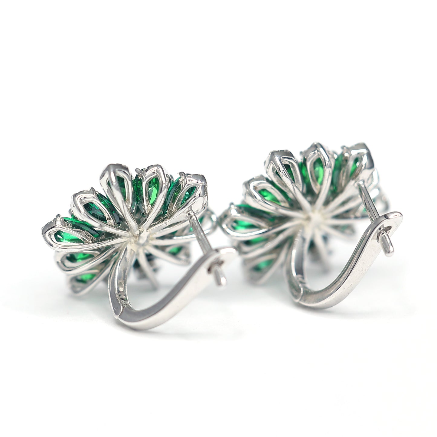 Micro-setting Preserved Flower Tsavorite color Lab created stones earrings, sterling silver