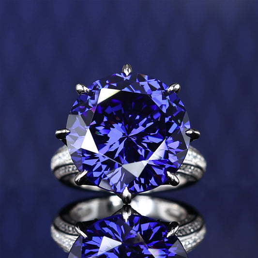Limited quantity Micro-setting Royal blue color Lab created stones The star of the very desire ring, sterling silver