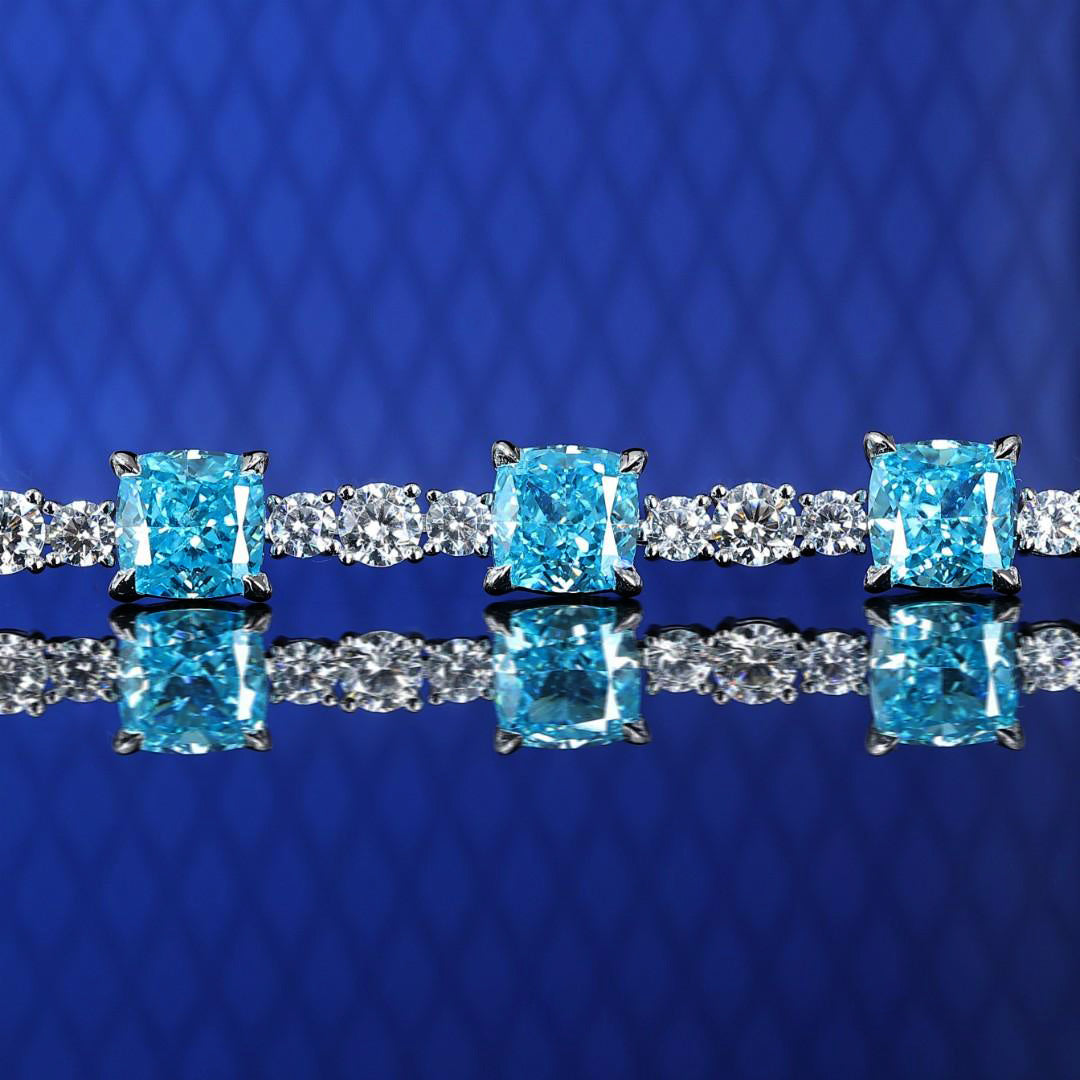 Micro-Fassung Aquamarine Color Lab erstellte Steine ​​Die Stadt des Himmels Armband, Sterlingsilber.