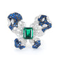 ONLY 1 Micro-setting Emerald and mixed diamond color Lab created stones fancy butterfly ring, sterling silver