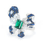 ONLY 1 Micro-setting Emerald and mixed diamond color Lab created stones fancy butterfly ring, sterling silver